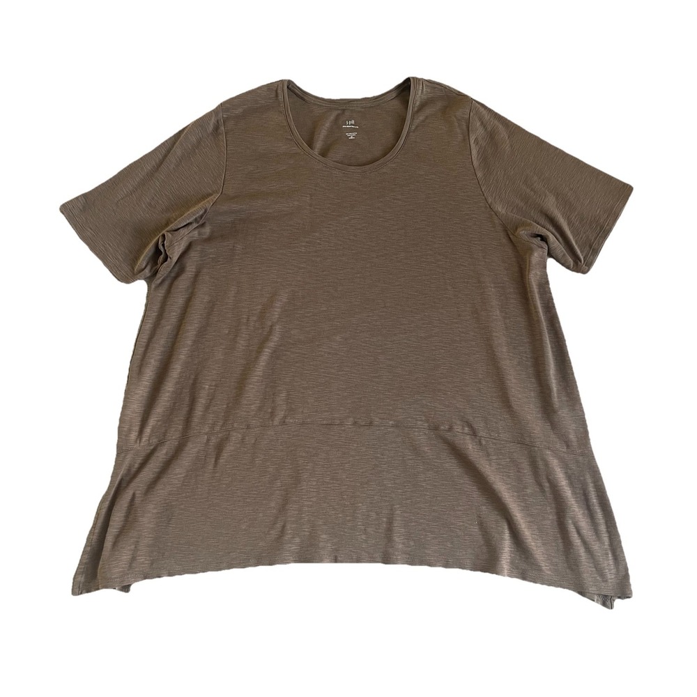 J. Jill Pima Dipped Hem Tunic 4X Brown Scoop Neck Short Sleeves Cotton